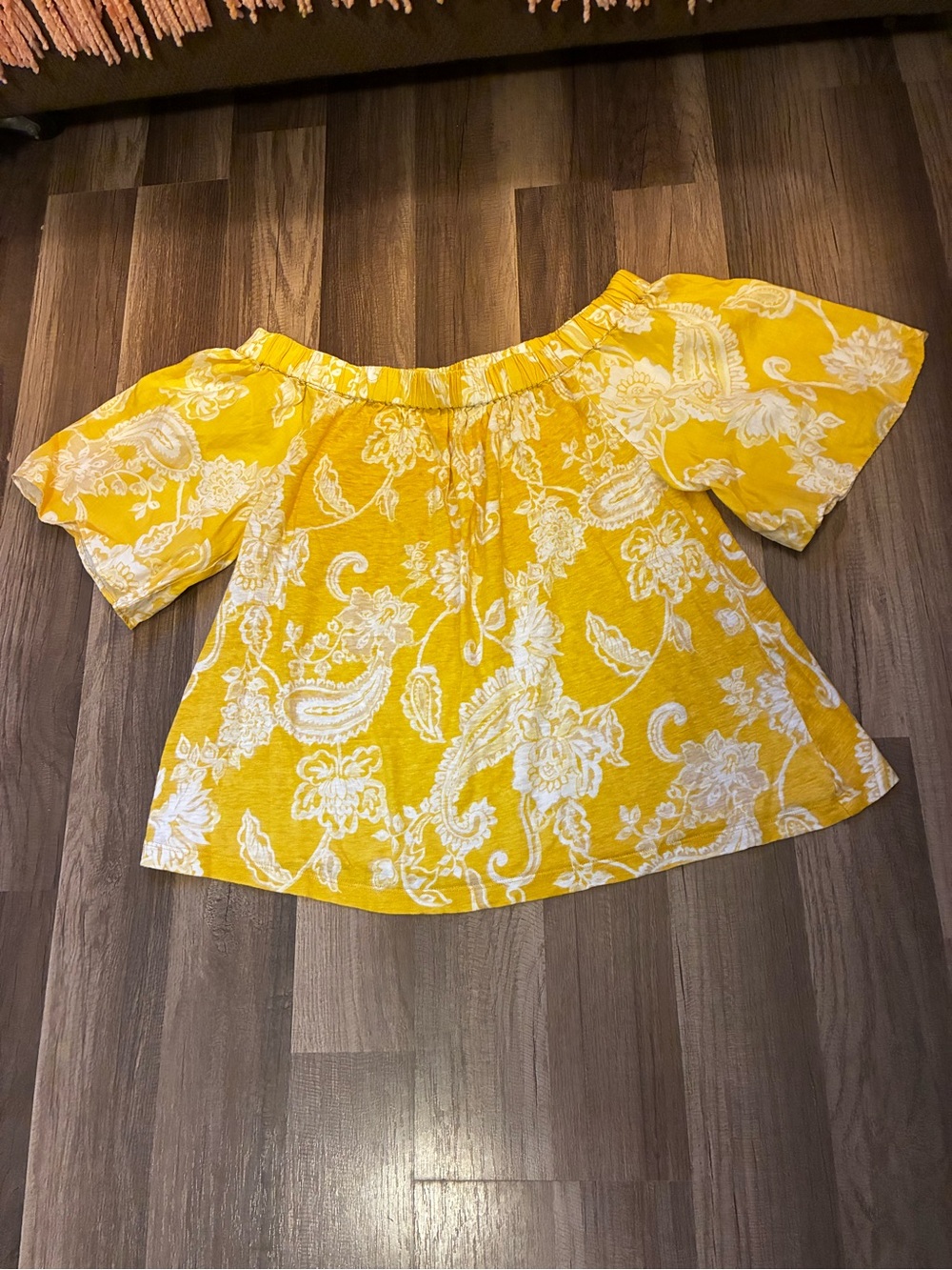 Chico's Yellow & White Floral Off-Shoulder Linen Blouse